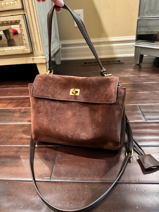 Handbags - Brown Suede Top-Handle Shoulder Bag
